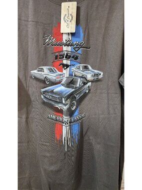 1964 FORD MUSTANG AMERICAN CLASSIC STEEL GRAY TEE T SHIRT LARGE USA COLORS